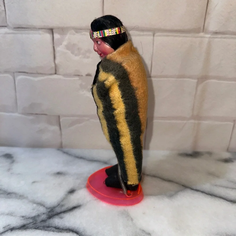 Vintage Native American Style Souvenir Doll Celluloid Head Felt Blanket 7.5